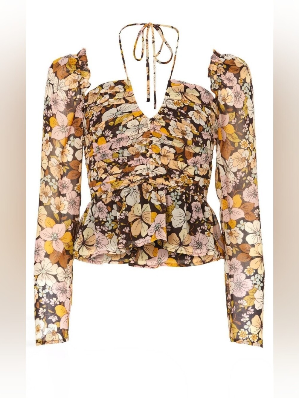 NWOT!ASTR The Label Anthro Top Women's Toni Fall Photo Y2k Barbie Boho Blouse XS